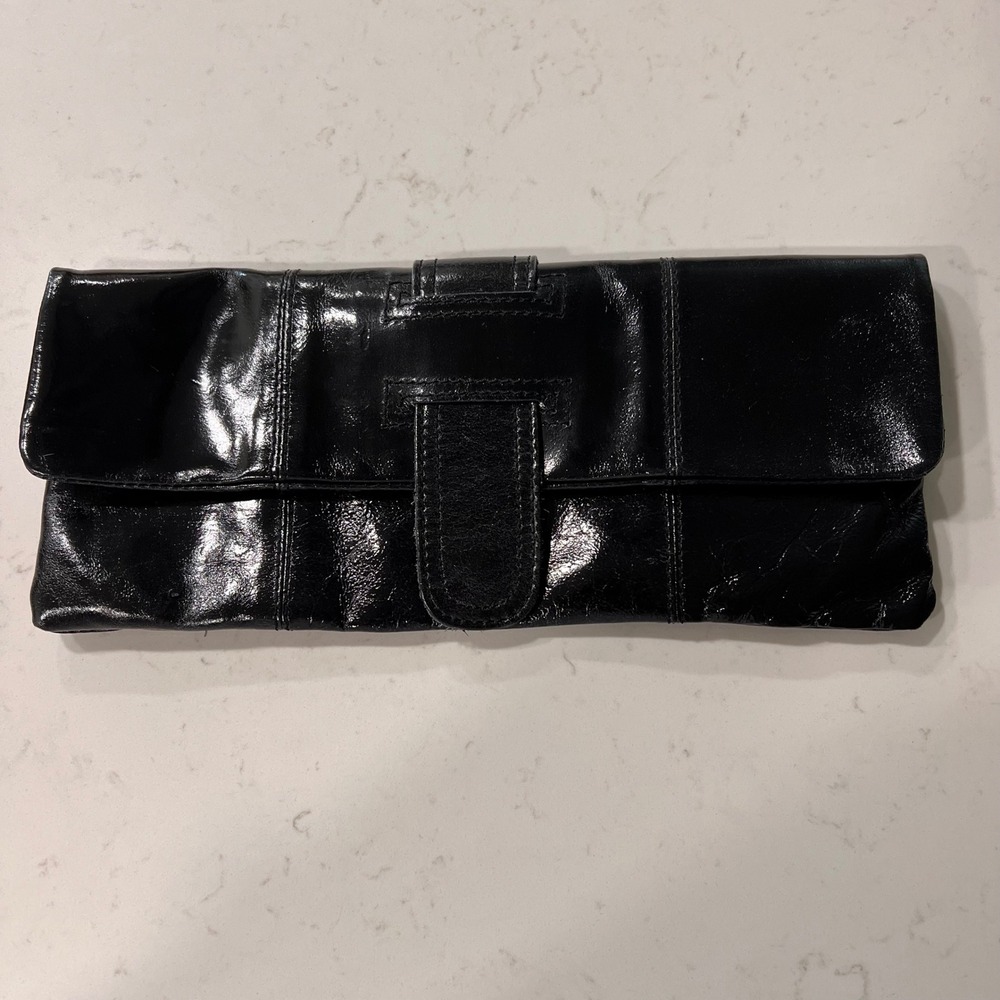 Y2K Sorpresa Black Patent Leather Clutch  Envelope Magnetic Snap Evening Purse